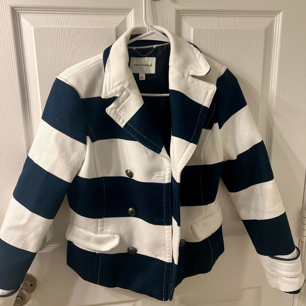 Banana Republic Navy and White Striped Jacket